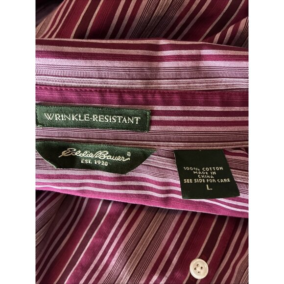 Eddie Bauer Womens Size L Button Front Shirt Long Sleeve Pink Striped Blouse - Picture 5 of 6